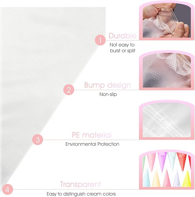 VolksRose 100Pcs Disposable Piping Bags, 20 inch Anti Burst and Non-Slip Pastry Bags, Thicken Cake Decorating Bags Icing Piping Bags for Cake Cupcakes Cookies Frosting, White