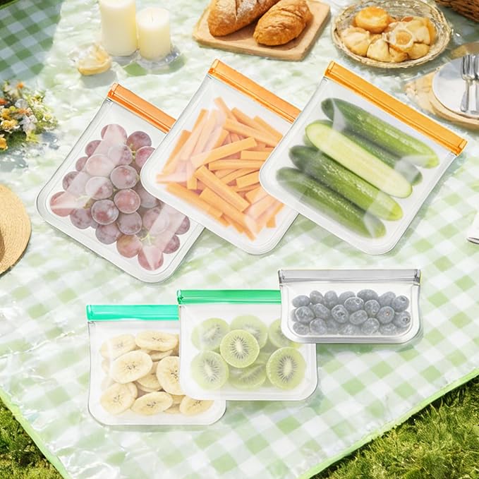 12 Pack Silicone Bags for Food Storage,Reusable Silicone Food Storage Bags,Freezer, Microwave & Dishwasher Safe,Reusable Freezer Food Bags, Leakproof-4 Gallon 4 Snack 4 Sandwich Bags,Blue