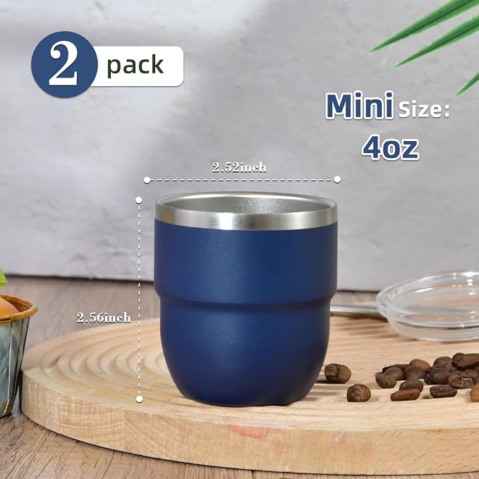 CHLJAR 4oz Stackable Cup, Vacuum Insulated Espresso Cup Set of 2, Espresso Shot Glass for Coffee, Double Wall Stainless Steel Mini Tumbler Shot Glasses with Straw and Lid
