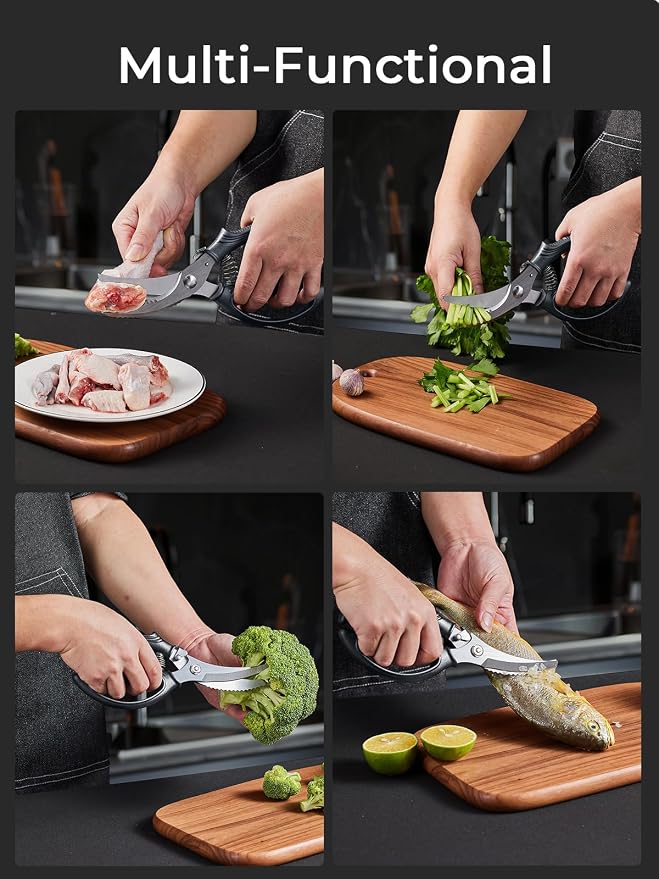 Poultry Shears, Heavy Duty Kitchen Shears With Anti-Slip Handle & Safety Lock, Poultry Scissors for Meat, Chicken, Bone,Turkey, Fish, Spring Loaded, Dishwasher Safe(Graphite Gray)