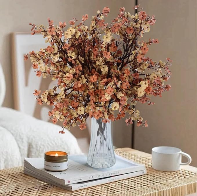 10 Pcs Baby's Breath Artificial Flowers, Silk Flowers Gypsophila, Faux Flowers Artificial for Fall Decoration, Floral Arrangement, Wedding Bouquets, Home Table Centerpieces (10, Pale Coffee)