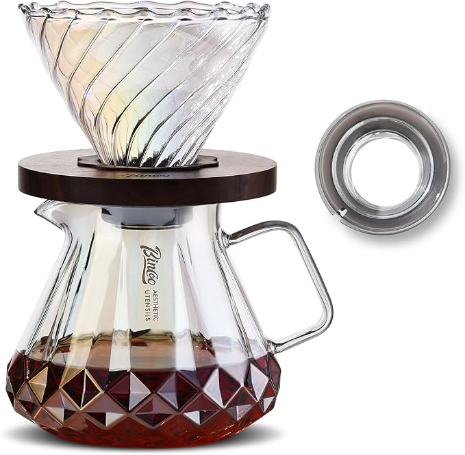 Bincoo Pour Over Coffee Maker&Dripper, Style Cone Filter + 600ml Glass Coffee Server, Manual Coffee Brewer Set, Reusable Coffee Filter Holder, Great Gift for Coffee Enthusiasts（Colorful）