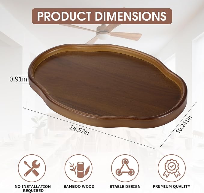 Bamboo Wood Serving Tray, 14.57 Inch Irregular Decorative Serving Trays Platters for Home,Party,Coffee Table,Dining Table & Countertop