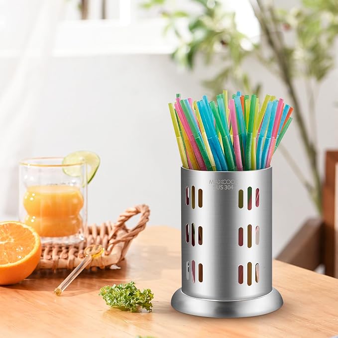 Stainless Steel Chopstick Holder, 18/8 Stainless Steel Utensil Holder for Countertop, Round Drain Holes