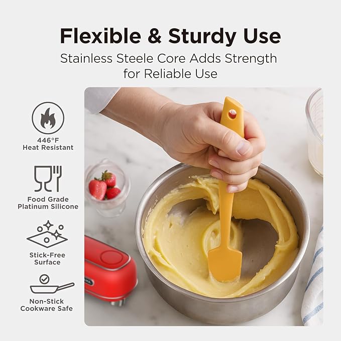 Kitchen Mama WaltzGrip Platinum Silicone Jar and Can Spatula Utensil Set: Heat-Resistant, Nonstick Scraper, Scooping, Perfect for Smoothies, Jam, Cream, Butter, Dishwasher Cooking Gadget (Yellow)