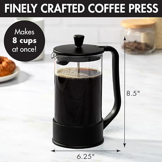 Primula French Press Coffee Maker, Heat Resistant Borosilicate Glass with Stainless Steel Filters, 8 Cup, 34 oz, Black
