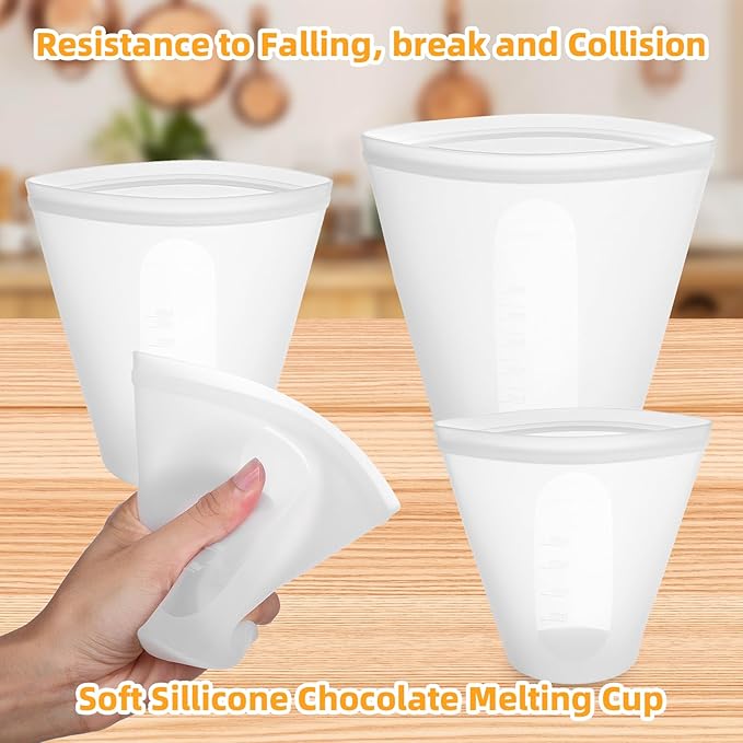 3PCS Chocolate Melting Cup Reusable Storage Silicone Bags Platinum cured silicone BPA-Free top gadgets for bakers