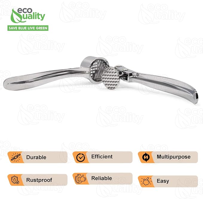 Stainless Steel Garlic Press - Professional Kitchen Garlic Crusher - Easy Squeeze, Dishwasher safe - Cooking Utensils, Clove Press and Ginger Mincer (6)