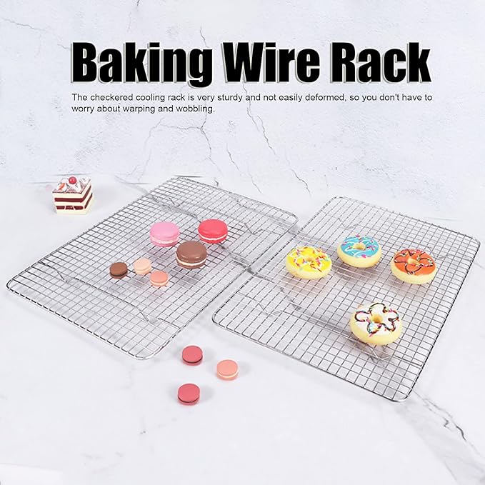 Checkered Cooling Rack, 304 Stainless Steel Grid Baking Wire Rack, Deformation Resistance Chef Cooling Rack for Home Bakery Bread Cake Cooky, Oven Safe Cookie Cooling Rack (14.8x9.8in)