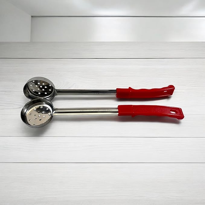 2 oz Slotted Stainless Steel Portion Control Ladle Spoon | Commercial-Grade Spoodle for Portioning & Draining - Pasta, Veggies & Buffet Service. Color-Coded by Size. Dishwasher Safe.