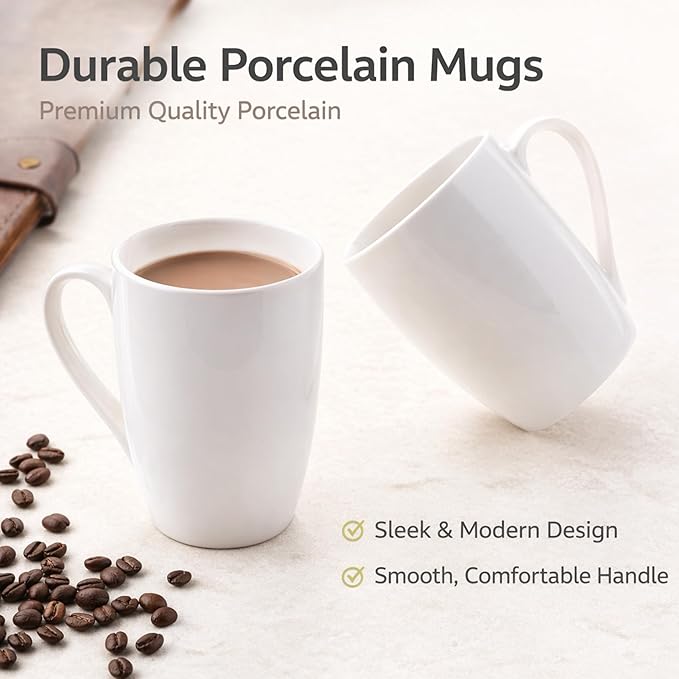 GBHOME 12 OZ Off White Coffee Mugs, Ceramic Coffee Mugs Set with Large Handle for Man,Woman,Dad,Mom, Light Weight Coffee Mugs for Latte/Cappuccino/Cocoa/Milk, Dishwasher &Microwave Safe,12Pcs