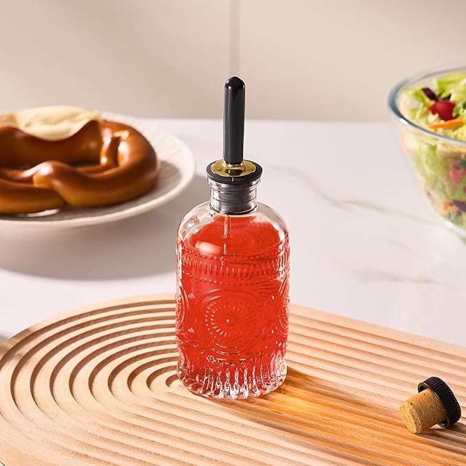 Baalaka 1 Pack Glass Coffee Syrup Dispenser Bottles 7 OZ, Simple Syrup Bottles with Metal Pour Spout, Syrup Dispenser for Coffee Bar Accessories for Maple Honey Syrup Oil and Sauces