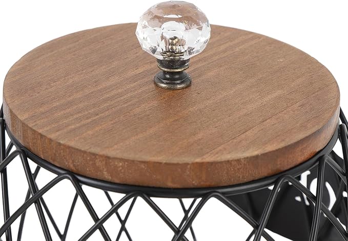 Large Capacity Coffee Capsule Organizer K Cup Storage Holder with Lid, Iron Wire Basket Wood Base for Kitchen Cafe Bar Coffee Bar Accessories BLACK