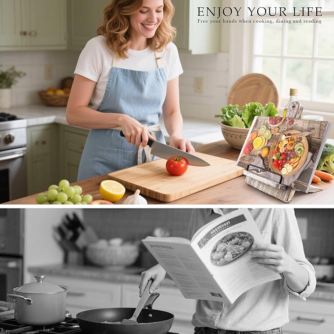 Wood Cookbook Stand Cookbook Holder: Kitchen Adjustable Cookbook Holder Recipe Stand for Counter Gray