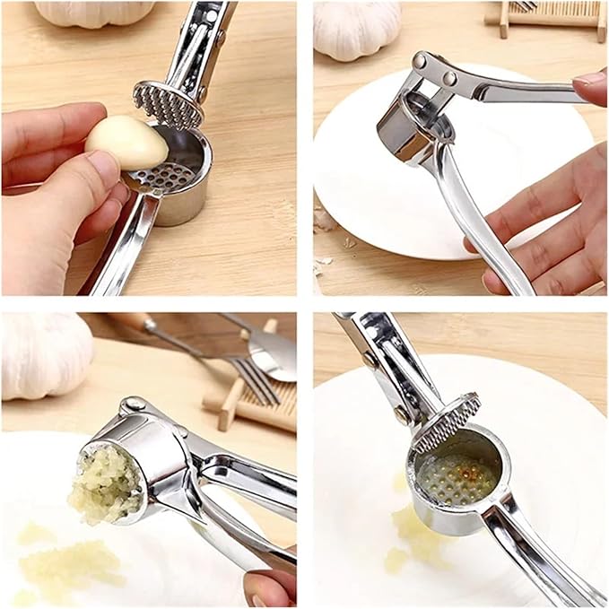 Garlic Press Stainless Steel, Manual Garlic Crusher Kitchen Gadgets Grinder Tool Zinc Alloy Garlic Smasher-Easy Clean 1PC