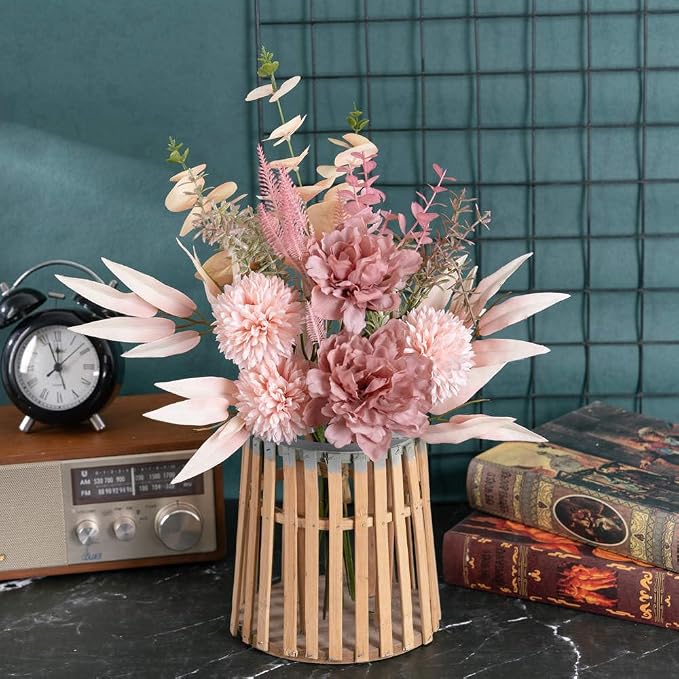 KIRIFLY Artificial Fake Flowers Plants Silk Flower Arrangements Wedding Bouquets Decorations Plastic Floral Table Centerpieces for Home Kitchen Garden Party Décor (Blush)