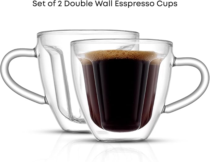 JoyJolt Disney Mickey Mouse 3D Espresso Cups 5.4oz Glass Set of 2 - Insulated Double Wall Design, Unique Coffee Mugs
