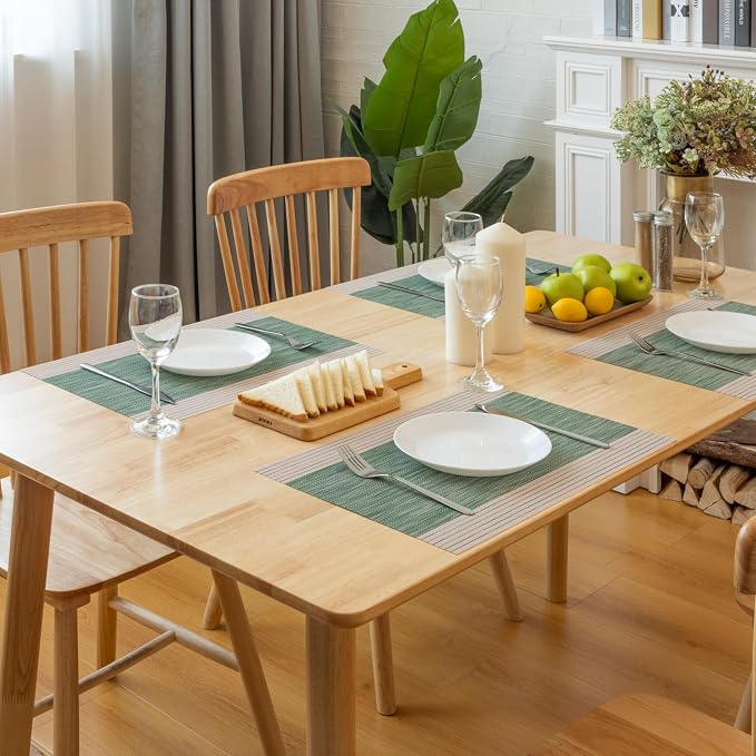 Winknowl Placemats, Set of 8 Heat Resistant Stain Resistant Woven Vinyl Insulation Place mats, Durable Washable Elegant Table Mats for Dining (Striped Green)