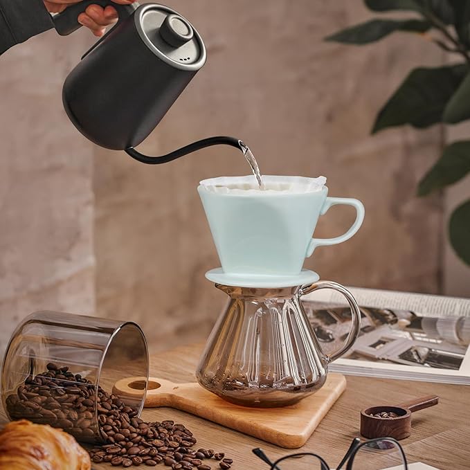 hailanbao Handmade Pour Over Ceramic Coffee Dripper - Authentic Brewing Experience for Camping, Office, and Home (Green)
