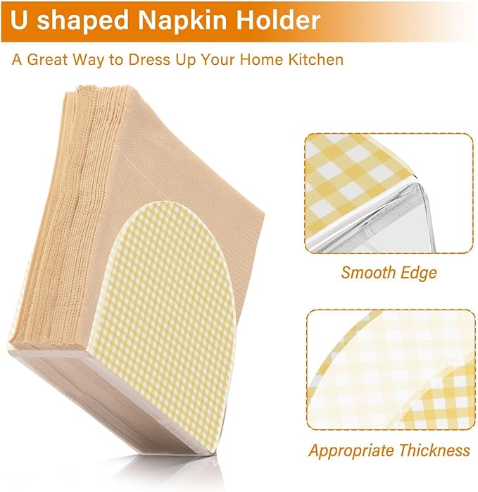 Yellow Gingham Acrylic Napkin Holder for Table, Tissue Paper Dispenser for Kitchen Countertop, Dining Table, Bar, Coffee Shop, Home Decor