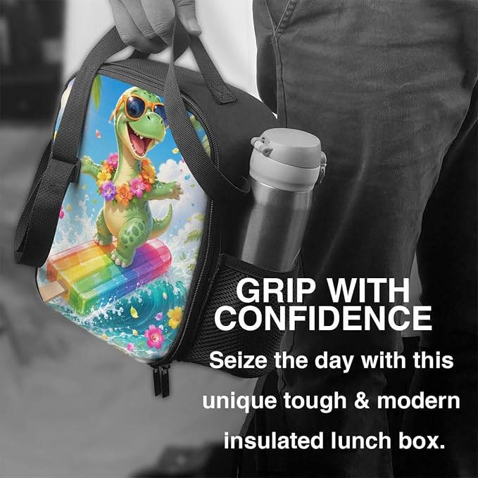 Dinosaur Cartoon Lunch Bag for Adults Women Men Portable Insulated Lunch Box Tote Adjustable Shoulder Strap Lightweight Reusable Thermal Meal Tote for Picnic Work