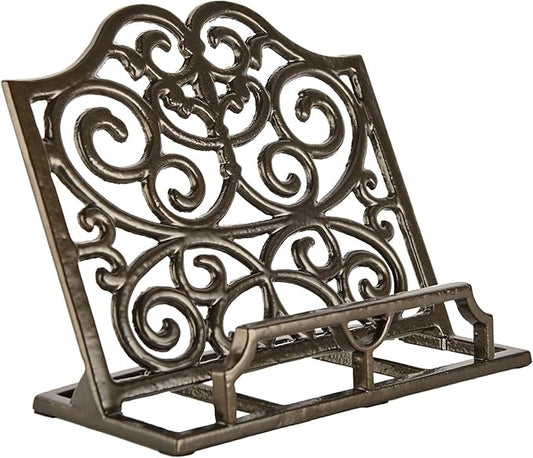 JOGREFUL Cookbook Stand, Cast Iron Heavy-Duty Recipe Book Holder, Kitchen Vintage Recipe Book Holder, Reading Rest Holder for Easel/Counter/Books/Magazine/iPad/Bible, Classic Coffee Gold