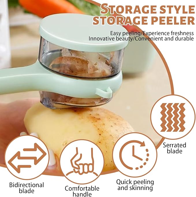 Peeler with Container - New with Box Storage Kitchen Special Fruitpeeler，Vegetable Peeler with Storage Box, Double-Sided Stainless Steel Multi-function Peeler for Home Kitchen (Green)