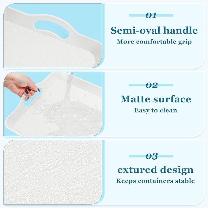 3 Pack Serving Trays with Handles, 16 x 11 inch Rectangular Plastic Serving Platter, Food Serving Tray for Restaurant Buffets, Diners, School Lunch(White)