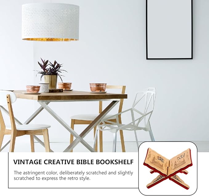 PRETYZOOM Wooden Book Stand Bible Quran Prayer Book Holder Storage Display Rack Ramadan Reading Shelf for Cookbook Magazines Textbooks 7.87 X 5.31 Inches
