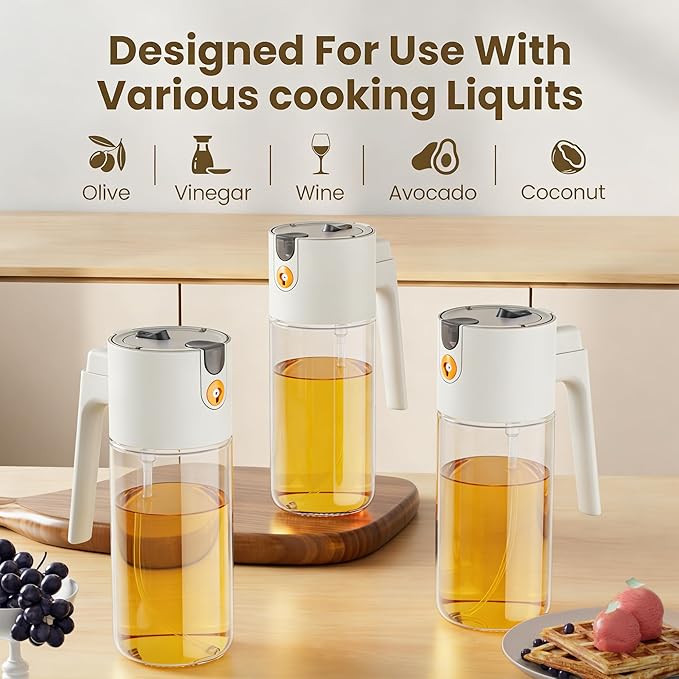 2026 New 20.3oz/600ml Olive Oil Sprayer for Cooking, Leak Glass Olive Oil Dispenser Bottle, 2 in 1 Oil Dispenser and Oil Sprayer, Switch Between Mist & Precision Pour for Air Fryer, BBQ, Salad, Baking
