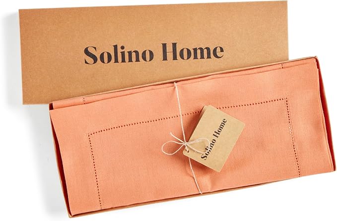 Solino Home Linen Table Runner 90 Inches Long - 100% Pure Linen Coral Table Runner 14 x 90 Inch for Summer - Classic Hemstitch