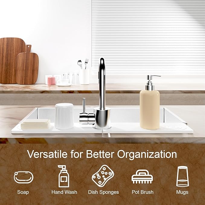 Hopegiver Stone Faucet Mat for Kitchen Sink - Fast Drying Diatomite Sink Protector Prevent Moisture, Super Water Absorbing Stone Tray for Kitchen & Bathroom Counter (White, 23.6"x3.9")