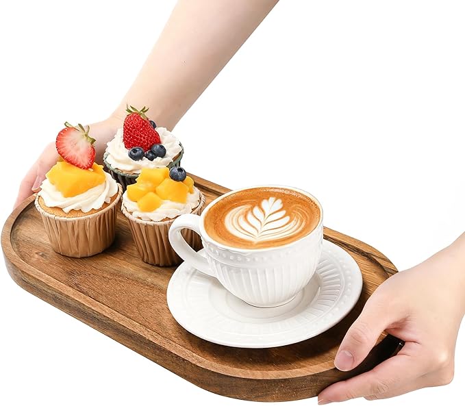 Elsjoy Set of 2 Acacia Wood Serving Trays, Long Wooden Serving Platter Oval Charcuterie Board Set for Home Decor, Fruit, Cheese, 𝟏𝟒" 𝐱𝟕" 𝐚𝐧𝐝 𝟏𝟏" 𝐱𝟓.𝟓"