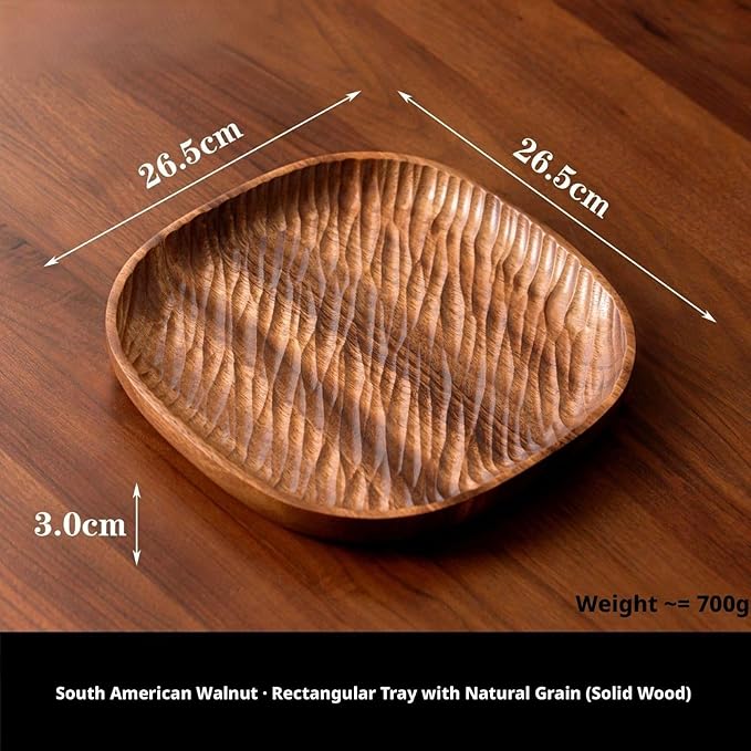 Walnut Wood Fruit Tray, Handmade Chinese Style Snack Serving Plate, Solid Wood Tea Dessert Tray for Dim Sum, Vintage Walnut Platter, Gift (Square Cutter)