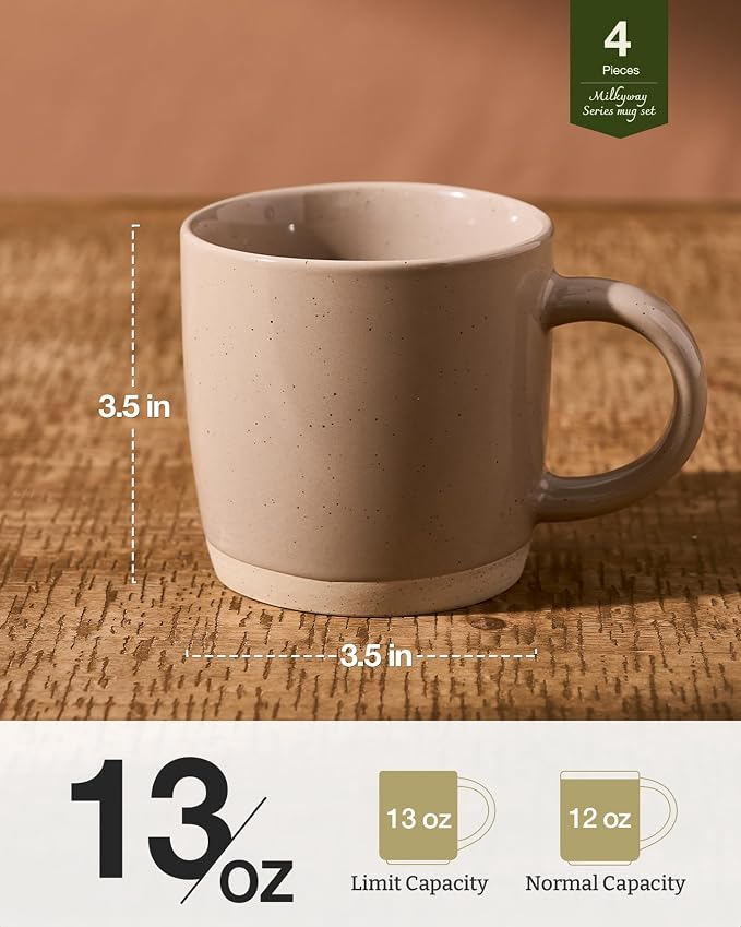 famiware Coffee Mugs for 4, 13 oz Mug Set, Dringking Cup with Handle for Coffee, Tea, Cocoa, Milk, Milkyway Series, Cinnamon Brown