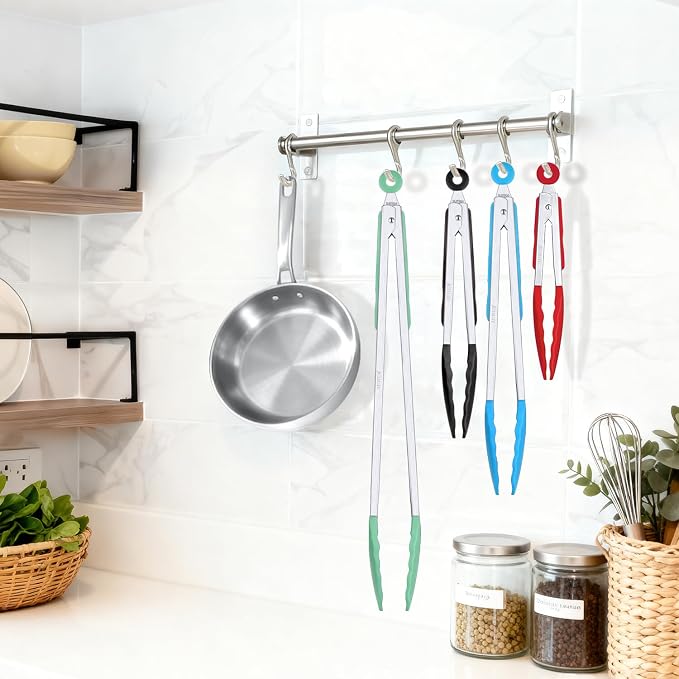 7 Inch Small Silicone Salad Cooking Tongs, Food Serving Tongs with Heat Resistant Non-Slip Grip, Red Color Kitchen Utensils for Salad Charcuterie Board
