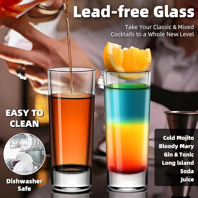 2 Ounce Shot Glasses Heavy Base, Small Liquor and Spirit Glasses, Durable Tequila Bar Glasses For Alcohol and Espresso Shots, Shooter Glass Set 2oz / 60ml (12-clear)