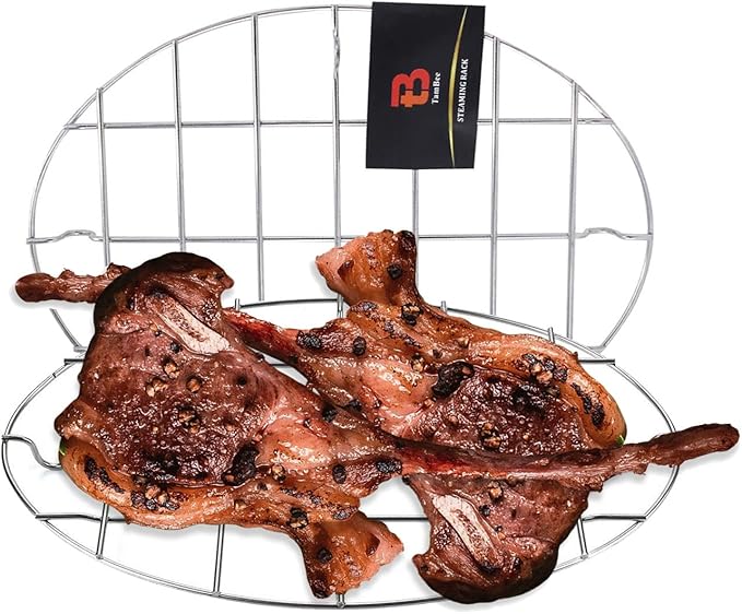 TamBee Oval Roasting Cooling Rack 9.8x6.7 Inch 304 Stainless Steel Baking Broiling Rack Cookware 0.8 Inch heigh Thick Version 2PCS for Party Turkey Dinner Steak