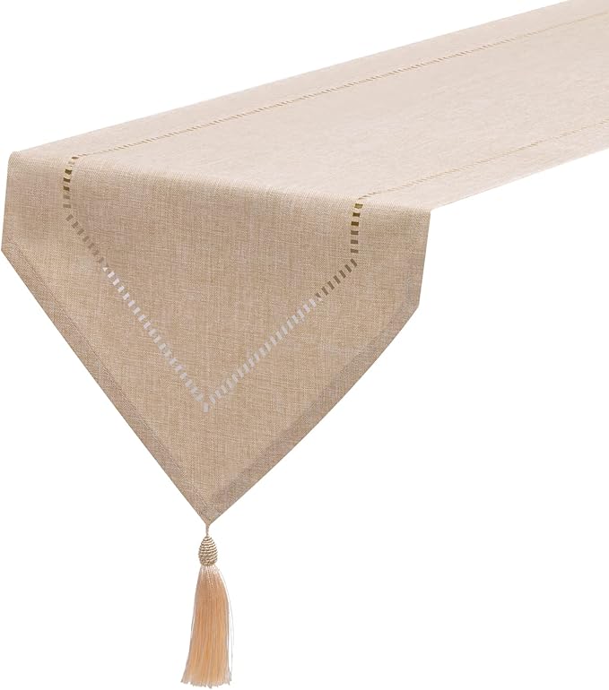 Table Runner Linen Beige 12 x 72 Inch, Tablerunner Linen Look Solid Color, Modern Easy Care Table Runner for Dining Table, Coffee Table, Restaurant,Decoration