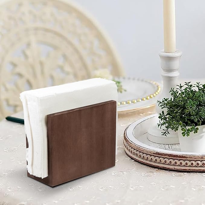 Rustic Wooden Paper Napkin Holder Farmhouse Napkin Storage Dispenser For Tables Kitchen Office Accessories for Restaurants, Dining Home Decor, Nature Vintage Home Gift Bar Decor (brown)