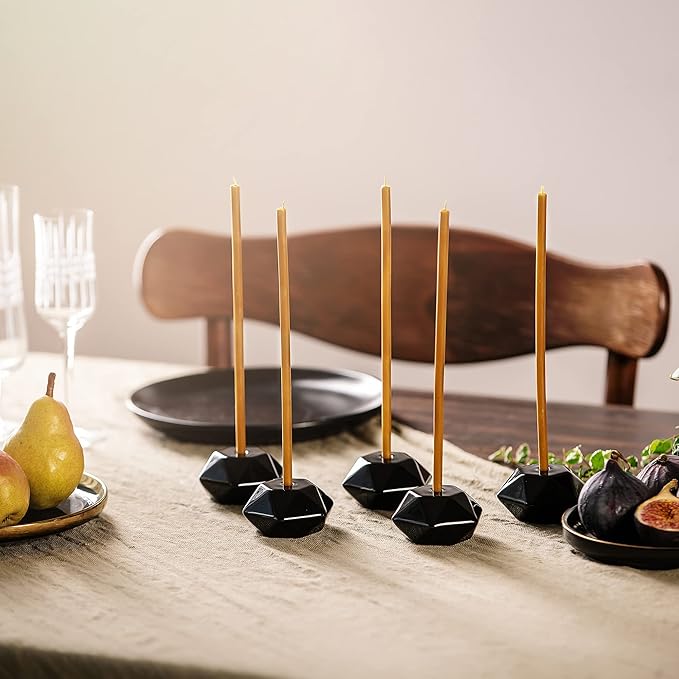 Set of 2 Danilovo Taper Candle Holder - Handcrafted, Sturdy Ceramic Thin Candlesticks Holder - Ideal Luxury Black Home Decor for Any Occasion