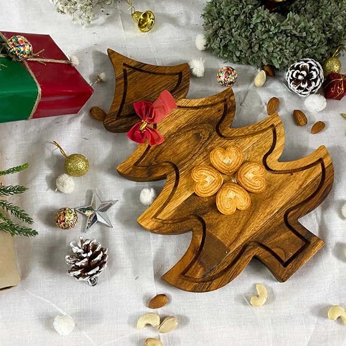 Affinity Decor Christmas Tree Cutting Board for Kitchen, Tree Shaped Wood Cutting Board with Grooves, Charcuterie Wooden Serving Tray for Cheese (Christmas Tree Board with Groove 13"L x 9"W)