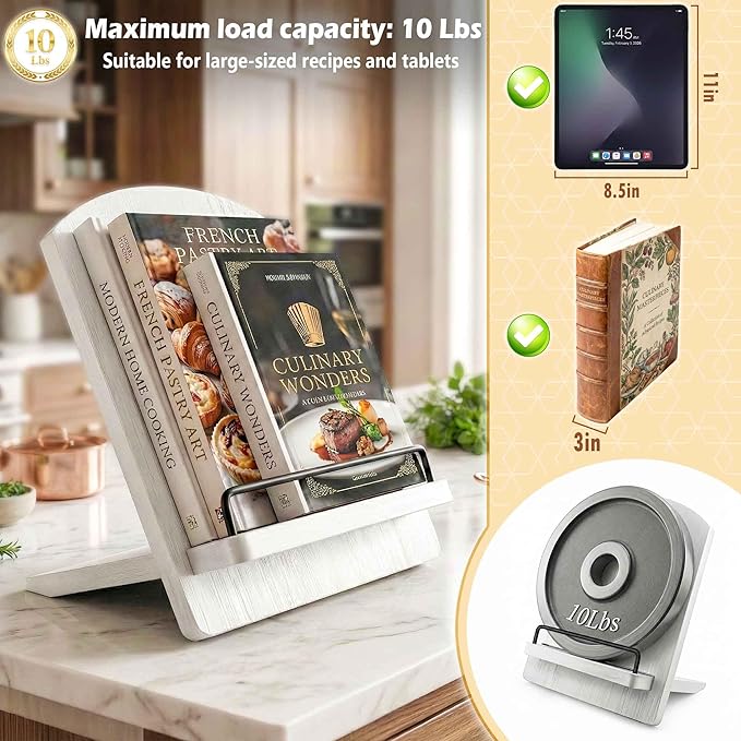 Cookbook Stand Recipe Book Holder: Vintage Cutting Board Style Cookbook Stand - Adjustable Display Stand as Kitchen Counter Decor - Recipe Book Holder for Counter