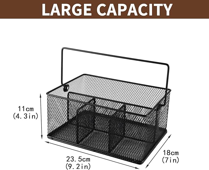 Coffee Bar Organizer,Metal Mesh Snack Organizer Basket with Hideaway Handle,Large Capacity Coffee Snack Holder for Countertop,Coffee Pods,Tea Condiment,Snack Bar,Kitchen Pantry Storage(Black)
