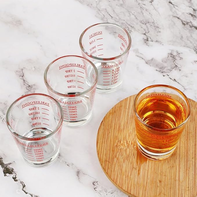 Set of 2 Red Shot Glasses - Heavy Glass, Perfect for Measuring Espresso, Wine, and More 26-Incremental Measurement 1oz, 6 Tsp, 2 Tbs, 30ml (2, Red)