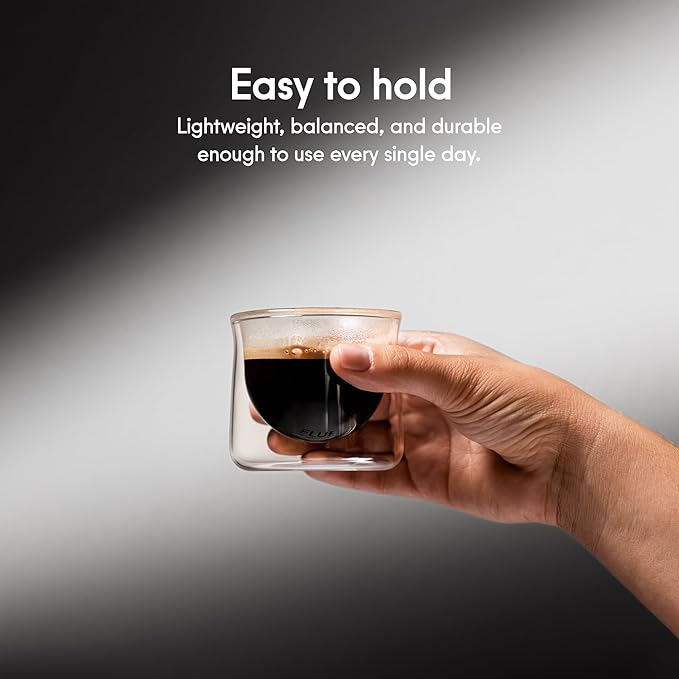 FLUR Espresso Glasses (Set of 2) Perfect for Espresso, Macchiatos & Small Espresso Drinks – Double-Walled Borosilicate Glass – Handmade, Lightweight & Durable – 3oz (Purple)