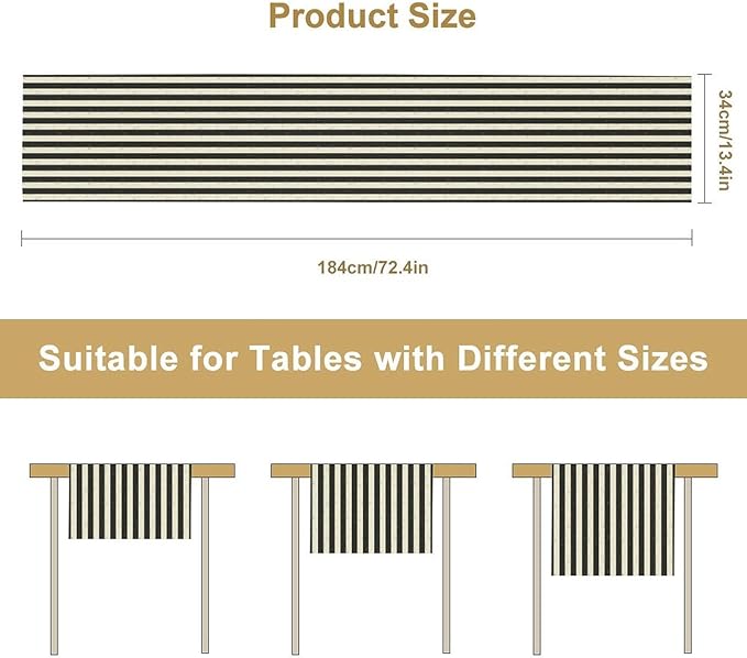 Striped Table Runner,Vintage Abstract Modern Black and White Table Runner for Party Kitchen Table Decorations 13x60 Inch