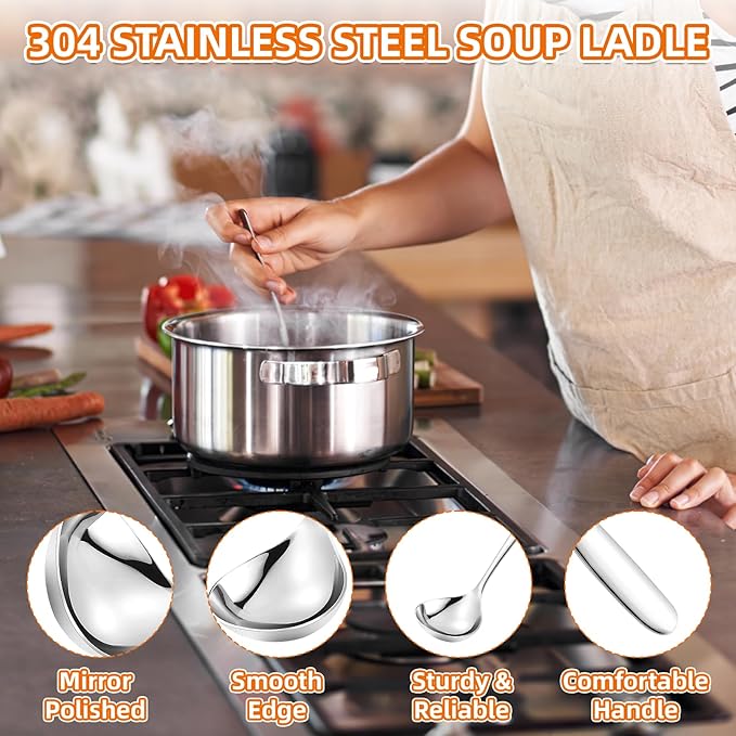 8 Pack Small Ladle Soup Ladle, 8 Inch SUS 304 Stainless Steel Sauce Ladle, Gravy Ladle for Serving Soup Sauces, Dishwasher Safe