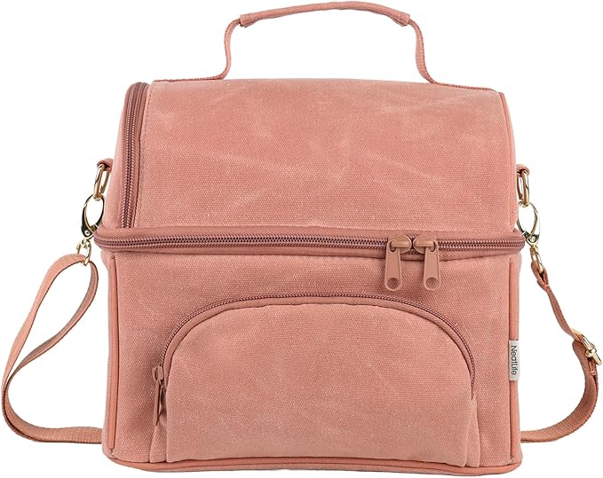 Waxed Canvas Lunch Bag with 2 XL Ice Packs, Canvas Lunch Box, Lunch Cooler for Men Work, 10.5L 2 Compartments Insulated Leakproof Cooler Bags for Camping, Beach and Road Trips