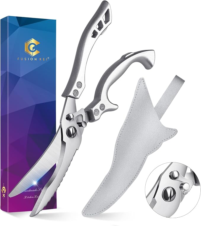 Poultry Shears Heavy Duty Kitchen Shears Multipurpose Kitchen Scissors Stainless Steel Cutlery Shears For Chicken Meat Turkey Fish Vegetables Herbs With Protective Sheath Gift Box